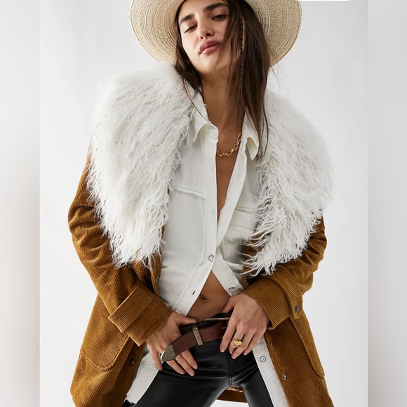 Free People Lady Lane Faux Fur Collar Jacket Wine Size Small - Picture 2 of 6